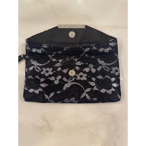 Icing Black Clutch Elegant Embossed Iridescent Silver Wristlet Formal Luxury Bag - Picture 4 of 10